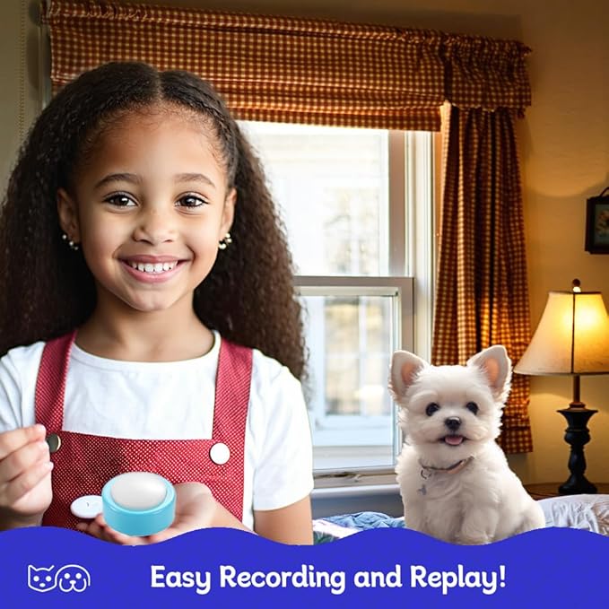Talking Buttons for Cats, Dog Buttons Talk, Voice Recording Button for Pet Communication, Set of 2 Blue Recordable Button with Batteries, Long Standby Dog & Cat Training Clicker