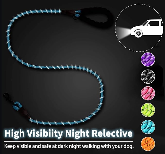 COOYOO 2 Pack Dog Leash 6 FT Heavy Duty - Comfortable Padded Handle - Reflective Dog Leash for Medium Large Dogs with Collapsible Pet Bowl Set 2-Black+Blue