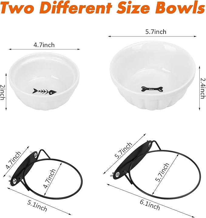 Dog Kennel Water Bowl, 2 Pack Ceramic Hanging Dog Crate Water Bowls No Spill, Removable Thick Tilted Cat Food/Water Bowls for Small Dogs, Cats, Rabbit, Guinea Pigs(5.7 * 2.4&4.7 * 2”)