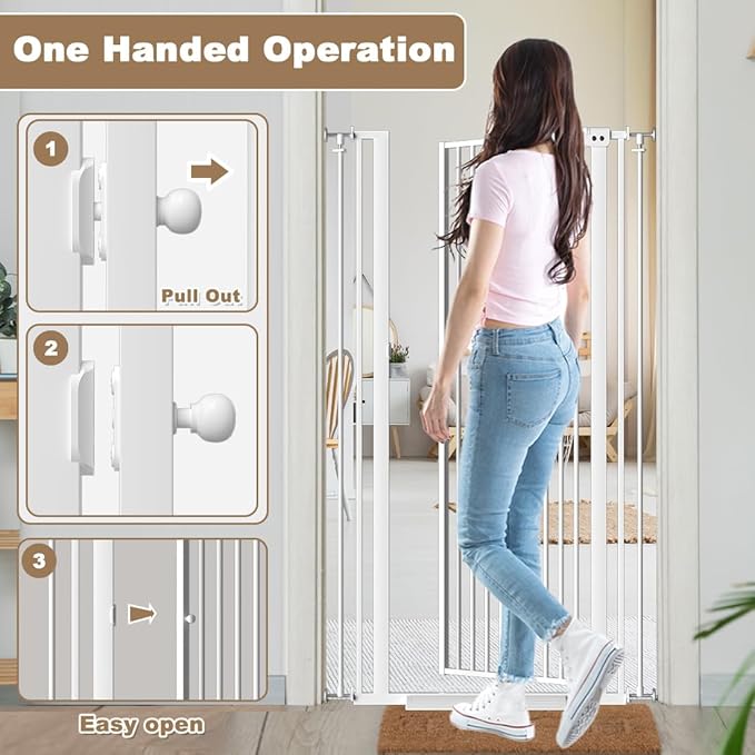 57" Extra Tall Cat Gate for Doorways, 38.58'' - 43.31'' Wide High Pressure Mounted Dog Gate, Tall Pet Gates for Doorways No Drilling, Auto Close Safety Baby Gates for Dogs Cats(White)