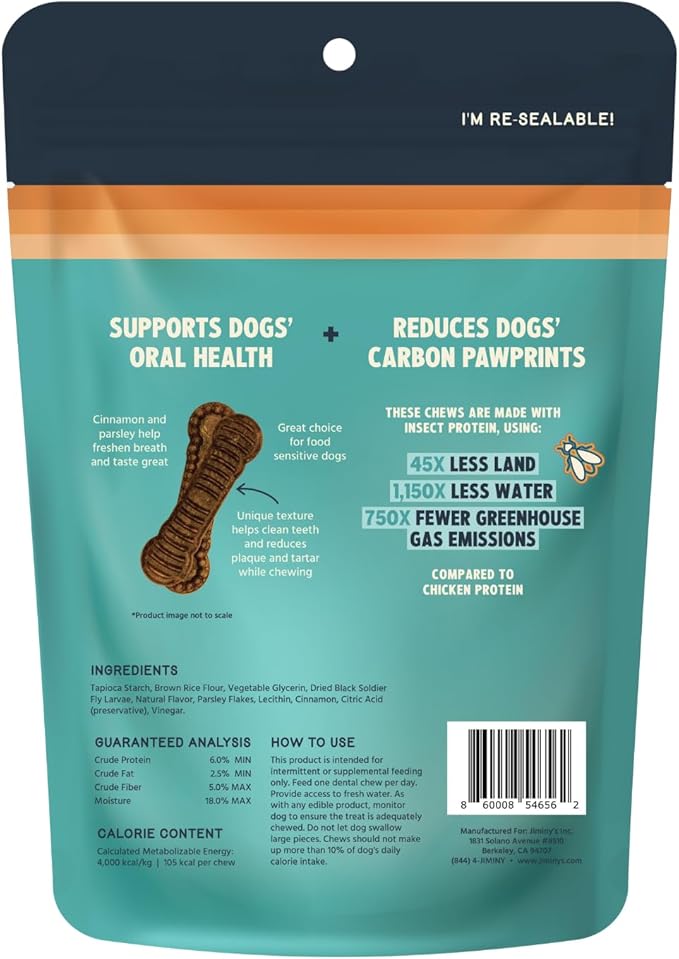 Jiminy's Dental Chews for Dogs, Cinnamon Flavor, Scientifically Proven to Improve Oral Health, Dental Bones Clean Teeth, Fight Bad Breath, and Removes Plaque and Tartar, Medium, 12ct (Pack of 1)