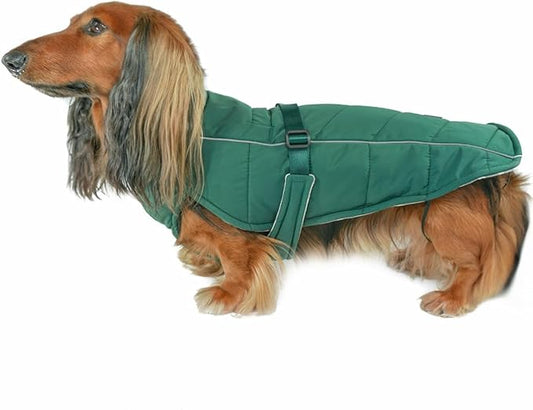 DJANGO Insulated Puffer Dog Jacket with Harness Hole – Warm, Water-Repellent Winter Dog Coat Large Dogs – Adjustable, Reflective Cold Weather Dog Apparel for Fall, Snow, Rain – Lafayette Green, Large