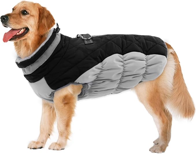 Lelepet Dog Coat Warm Dog Winter Coat Waterproof Dogs Jacket with Harness Built in Reflective Pet Fleece Vest Zip-Up Cold Weather Coats for Large Dogs Turtleneck & Windproof Coats Boxer Black XL