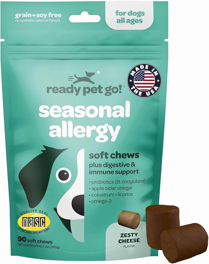 Immunity Boosting Dog Allergy Chews | Delicious and Soothing Hot Spot & Dog Itch Relief Chew for Seasonal Allergy Relief with Probiotics ACV Alaskan Salmon Oil & Colostrum for Dogs | 90 Chews