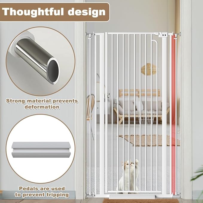 57" Extra Tall Cat Gate for Doorways, 29.14'' - 33.86'' Wide High Pressure Mounted Dog Gate, Tall Pet Gates for Doorways No Drilling, Auto Close Safety Baby Gates for Dogs Cats(White)