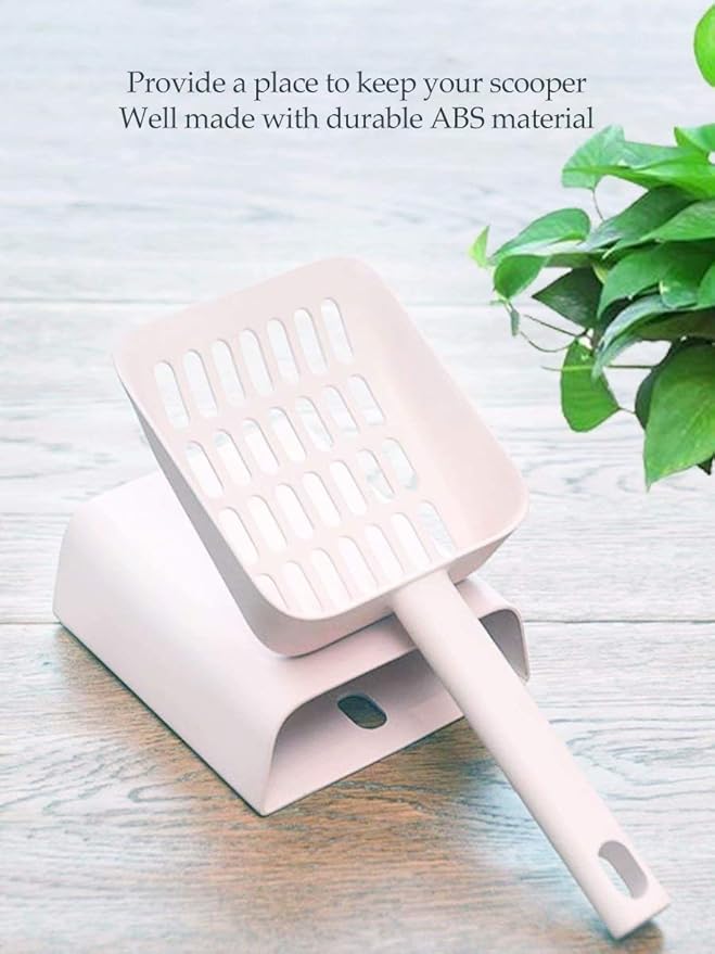 Cat Litter Scooper with Caddy, Cat Scooper for Litter Box with Holder Stand, Durable, Neat and Convenient - Matte White