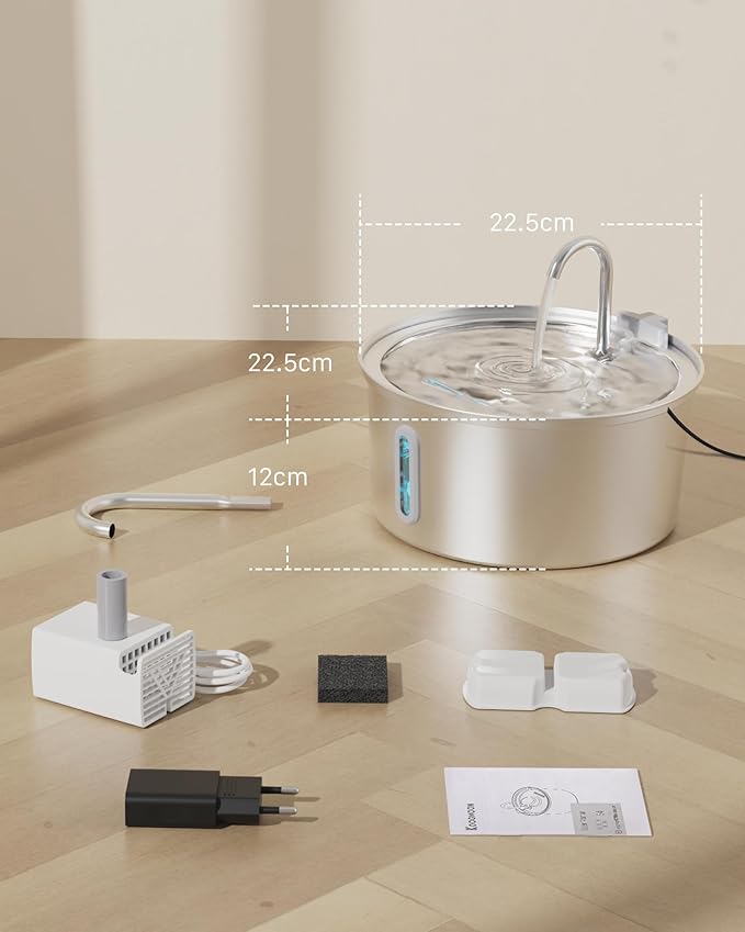 Cat Water Fountain Stainless Steel: Cat Fountain for Drinking - Automatic Pet Water Fountain for Cats Inside - 3.2L Dog Water Dispenser Cat Drinking Supplies Metal Kitty Spout Animal Waterer Bowl