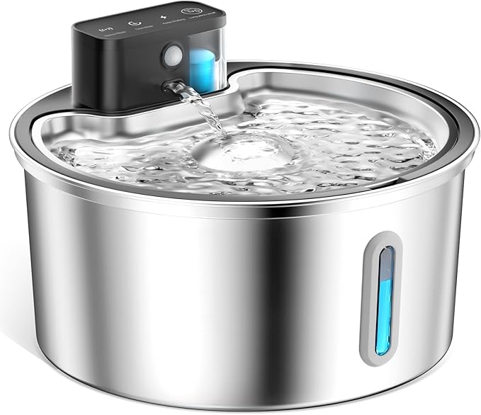 Wireless Cat Water Fountain Stainless Steel - 3.2L/108oz Cordless Pet Water Fountain Battery Operated Cat Water Dispenser Ultra Silent Rechargeable Water Fountains for Cats and Dogs