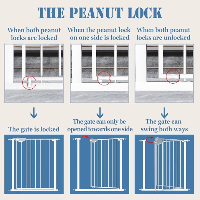 DEARBB Triple Lock Baby Gate for Stairs Doorways and House 31" to 86" Extra Wide Pressure Mounted Easy Walk Through Auto Close Safety Pet Gate White 76.77-86.22"