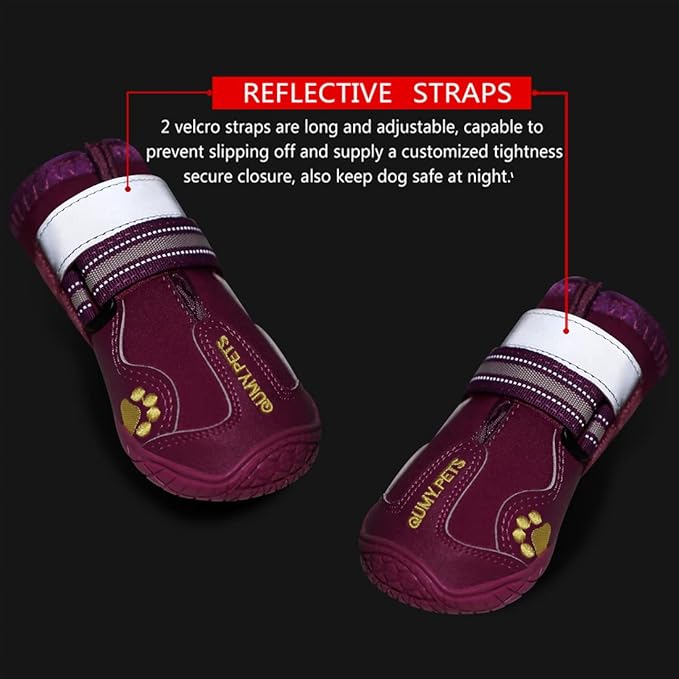 QUMY Dog Shoes for Large Dogs, Medium Dog Boots & Paw Protectors for Winter Snowy Day, Summer Hot Pavement, Waterproof in Rainy Weather, Outdoor Walking, Indoor Hardfloors Anti Slip Sole Purple Size 2