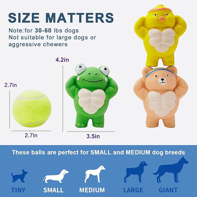 3 Pack Squeaky Dog Toys for Medium Dogs, Soft Latex Chicken Squeaky Dog Ball, Cute Funny Squeak Different Animals Frog Bear Chicken Pet Toys