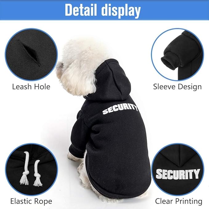 SCENEREAL Security Dog Hoodies Puppy Sweater for Large Medium Small Dogs Boys Girls, Soft Doggi Costume with Leash Hole, Pet Cold Weather Coats, Fleece Pet Clothes Hooded Sweatshirt