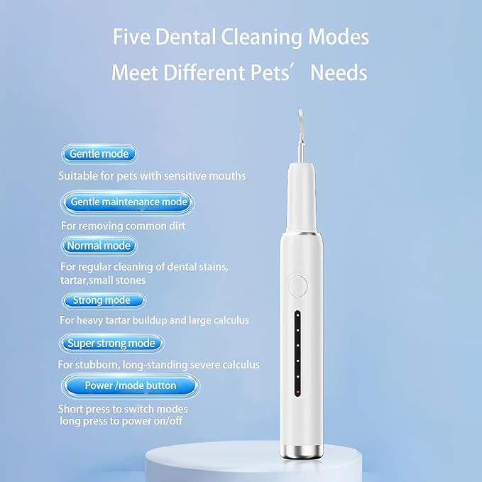 Pet Ultrasonic Plaque Remover,Tooth Cleaning Kit for Tartar and Stains,6 Modes Low Noise Sonic with LED Light,Safe for Dogs and Cat(White)