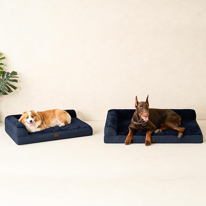 EHEYCIGA Memory Foam Dog Bed Large Sized Dogs, Pet Bed for Large Dog for Crate with Waterproof Liner, Pet Couch Bed Orthopedic with Washable Removable Cover, 35x23x6 Inches, Navy Blue