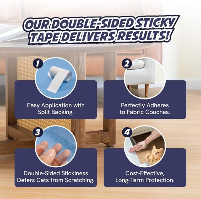 Extra Long Roll Cat Scratch Furniture Protector Tape – Single-Sided Anti-Scratch Furniture Guard (88 ft) – Clear, Flexible & Easy to Cut – Not for Leather, Velvet, Microfiber