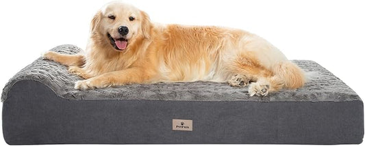 Jumbo Orthopedic Dog Bed for Large Dogs - 7-inch Thick Memory Foam Dog Bed with Pillow Removable Cover Machine Washable (Dark Gray | Textured Plush), 50''L x 34''W x 10''Th I Extra Large