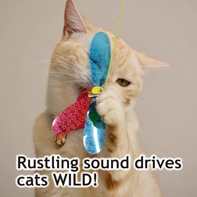 NECOICHI Crinkly Critters Cat Feather Teaser Interactive Wand Toy No.1 Selling Cat Toy in Japan