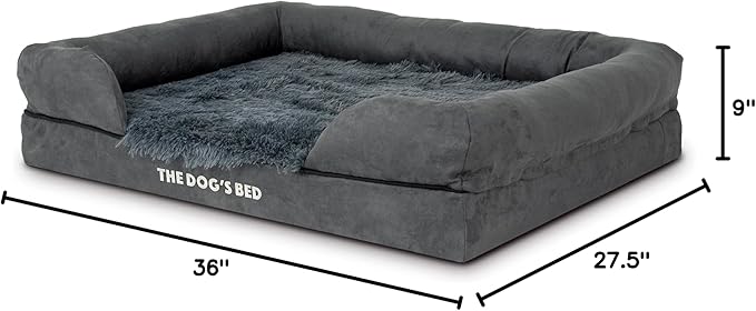 The Dog’s Bed, Large Grey Fur, Memory Foam, Pain Relief: Arthritis, Hip & Elbow Dysplasia, Post Surgery, Lameness, Supportive, Calming, Waterproof Washable Cover