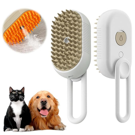 2025 New Cat Steam Brush, 3 in 1 Pet Steam Groomer Comb, Rechargeable Pet Steam Groomer Brush for Massaging and Cleaning Shedding Pets Hair, Anti-Static Hair Removal Comb for Cats Dogs (White)