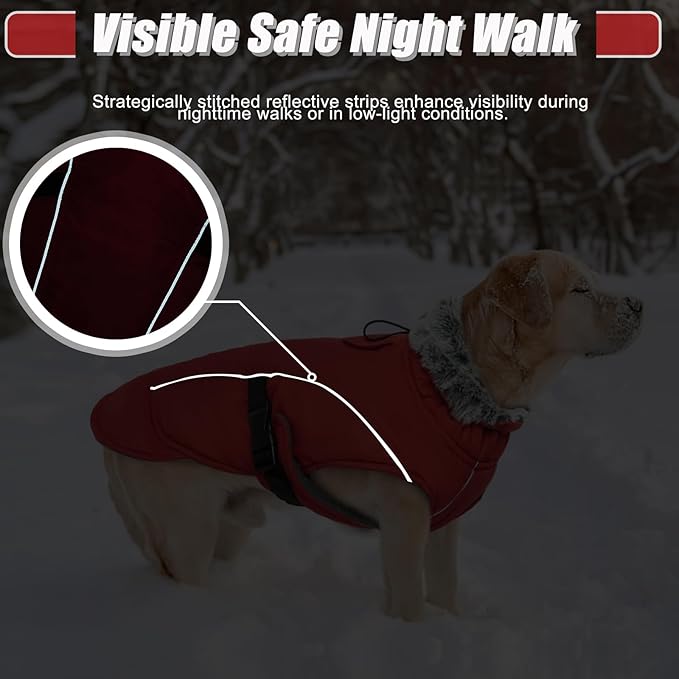 DENTRUN Medium Dog Winter Jacket - Warm Reflective Windproof Coat, Adjustable Neck & Snap Closure, Water Repellent Thick Fleece Vest, Fleece Lined for Beagle Pug, Red, M