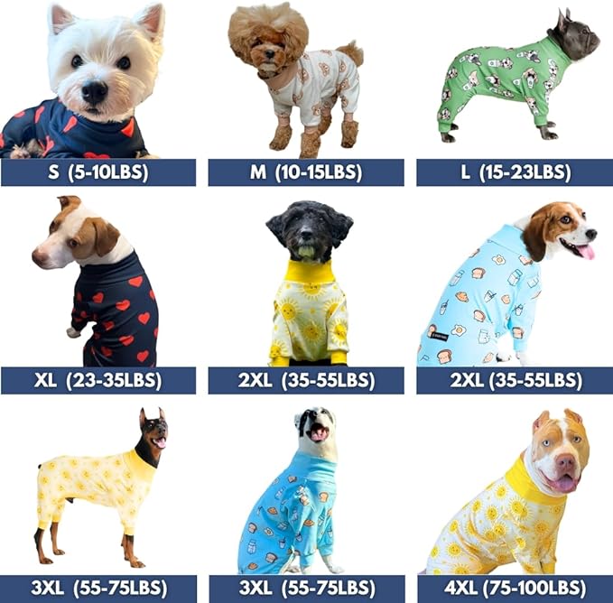 Spark Paws Dog Pajama, Dog Recovery Suit Male, Onesie, Ultra-Soft and 4-Way Stretch, for Small Medium and Large Breeds - Breakfast Blue - M