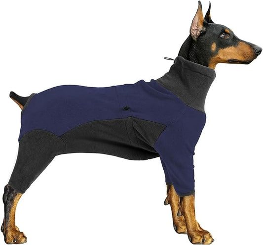 Dog Coat, Warm Fleece Jacket, Windproof Pullover Jumpsuit, Fullbody Pajamas Onesie, Cold Weather Clothes for Medium Large Dog (XSmall, Blue)