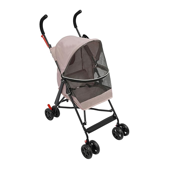 Pet Stroller, Foldable Pet Stroller with Weather Cover, Dog Cat Strolling Cart with 360° Wheels & Brakes for Small and Medium-Sized Dogs or Cats (Pink)