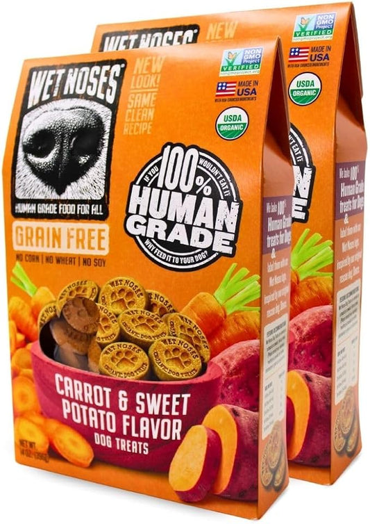 Grain-Free Organic Crunchy Dog Treats – for All Pet Sizes, Breeds – All-Natural Treat – 100% Human-Grade – Delicious Snacks for Dogs – 14 Oz., Grain Free - Carrot Sweet Potato, 2 X 14oz Box