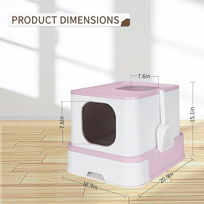 RIZZARI Stainless Steel Cat Box: Large for Cats Up to 45 lbs - Covered Odor Control Enclosure with Easy Clean - Pink - Anti-Splash Design for Multi-Cat Families & Apartments