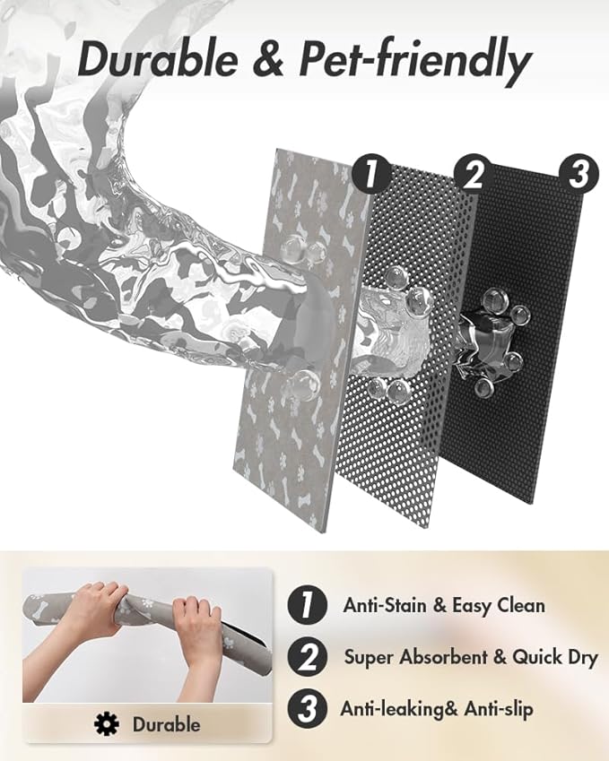 MontVoo Dog Food Mat-Pet Feeding Mat for Food and Water-No Stains Quick Dry Dispenser Cat Bowl Mat for Messy Drinkers(16"X24" Grey)