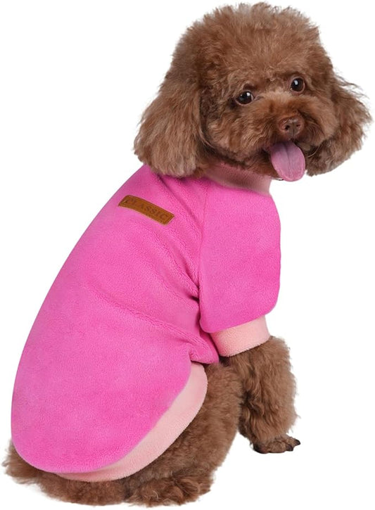 GreenJoy Classic Fleece Dog Sweater – Soft & Warm Stretchy Sweatshirt for Small Dogs & Cats, Cold-Weather Pullover for Everyday Wear (Dark Pink, Medium/Large)