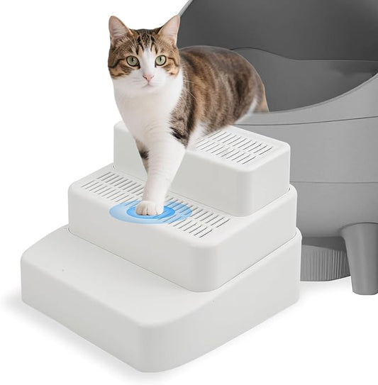 SpaceTime Elevated Litter Box Ramp/Step/Catcher Cat Litter Mat with Filter Function,Detachable Kitty Trapping Pad for Floor,Non-Slip Cat Box Mat for Indoor Kittens & Senior Cats,Easy to Clean (White)