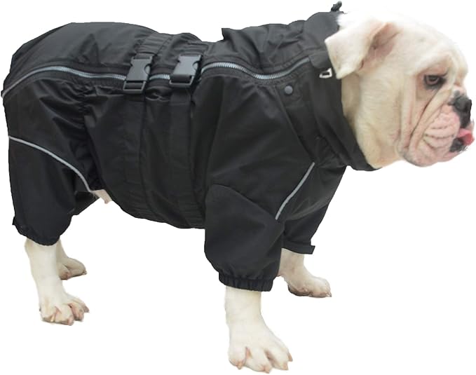Dogs Waterproof Jacket, Lightweight Waterproof Jacket Reflective Safety Dog Raincoat Windproof Snow-Proof Dog Vest for Pugs English French Bulldog American Pit Bull Black B-S