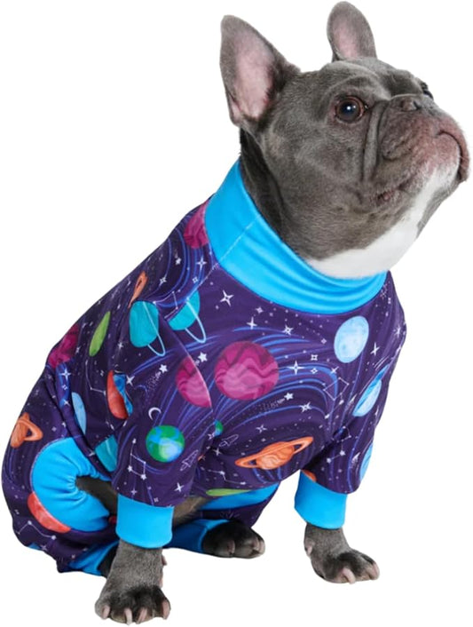 Spark Paws Dog Pajama, Dog Recovery Suit Male, Onesie, Ultra-Soft and 4-Way Stretch, for Small Medium and Large Breeds - Planets - L