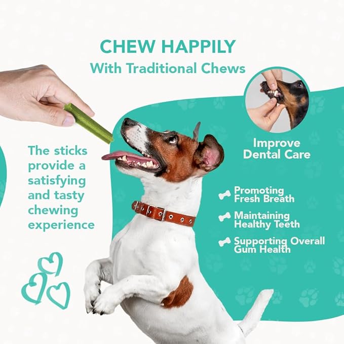 Vegan Dental Sticks for Dogs – Natural Plant-Based Dog Chews, Helps Clean Teeth & Freshen Breath, Long-Lasting Dental DogTreats (3 Packs, 21 Sticks)