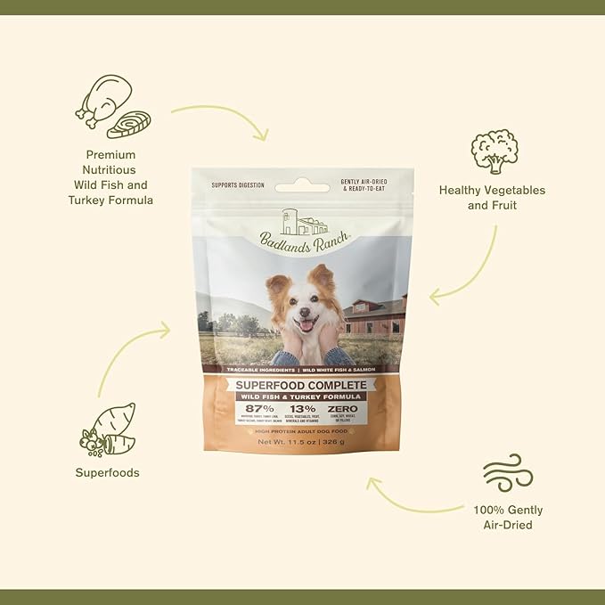 by Katherine Heigl- Superfood Complete, Air-Dried Adult Dog Food - High Protein, Zero Fillers, Superfood Nutrition (64 Ounce (Pack of 2), Fish & Turkey)