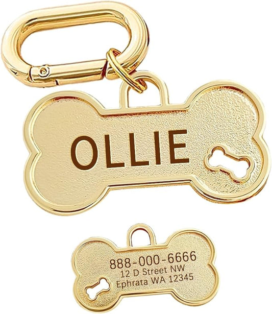 Dogs ID Tags Personalized Front and Back Engraving Brass Bone Shape Large..