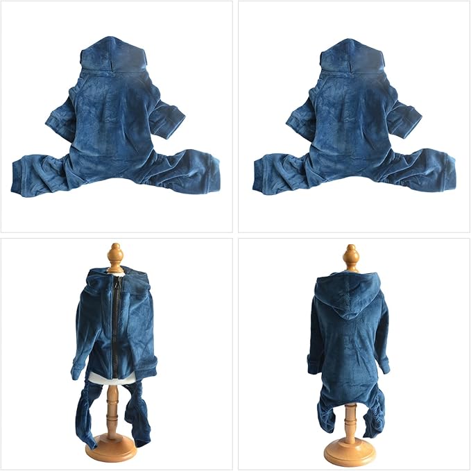 Dog Pajamas Pet Jumpsuits PJS for All Seasons, Velvet Dog Hoodies 4 Legs Four Feet Dog Onesies Stylish PJS Puppy Costume Cotton Liner Warm Pet Clothes for Small Medium Large Dogs Darkblue XS