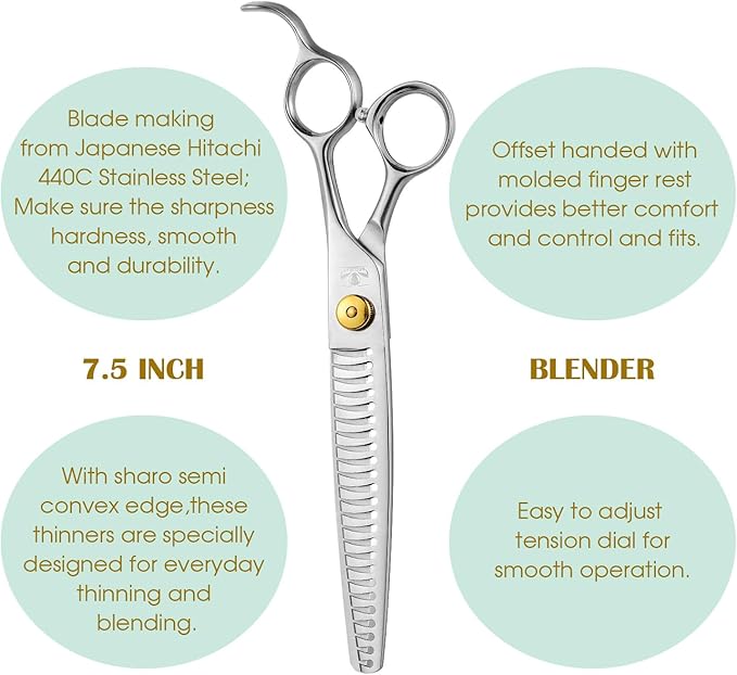 Gold Mantis Professional Dog Shears, 7.5" Blender Shear For All Breeds, Sharp and Smooth Scissoring Tools