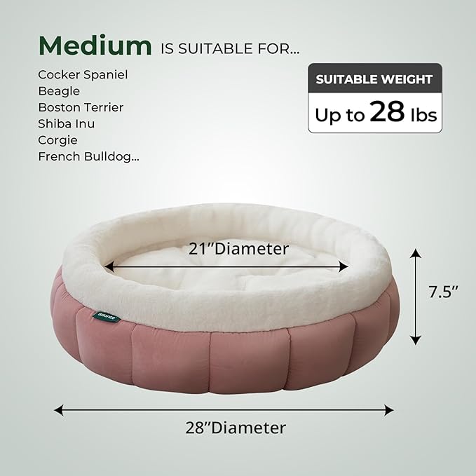 BALANCE Cat Beds for Indoor Cats, Washable Round Dog Bed, Donut Dog Bed with Anti-Slip Bottom for Small Dogs, 28 Inches, Mellow Rose