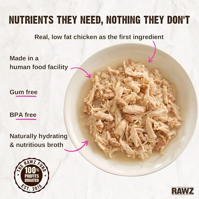 Rawz Natural Premium Shredded Canned Cat Wet Food - Grain Free Made with Real Meat Ingredients No BPA or Gums - 3oz Cans- 18 Count (Chicken)