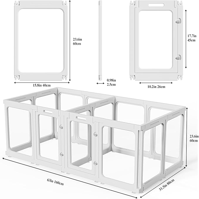 Clear Acrylic Dog Playpen with Door, for Puppy Rabbit Transparent Pet Pen, Dog Playpen Indoor, Dog Fence, Easy Assemble & Cleaning Dog Pen for Small & Medium Dogs (23.6“ Height, 14PCS)