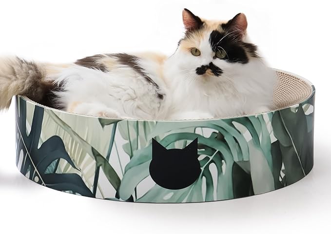 Necoichi Cat Scratcher Bowl for Indoor Cats - Cat Scratching Lounger with Reversible Usability and Extra Comfort for Lounge, Cardboard Bed Couch / (XL, Oak)