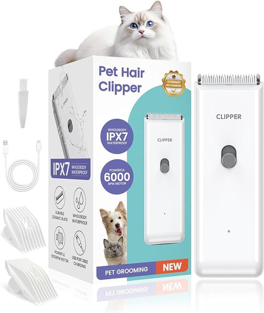 Upgrade Home Professional Dog Grooming Kit Clipper for Matted & Long Hair, Cordless Pet Shaver Low Noise USB Rechargeable for Cats, Small&Medium Dogs, Handy Pet Hair Grooming Trimmer, White