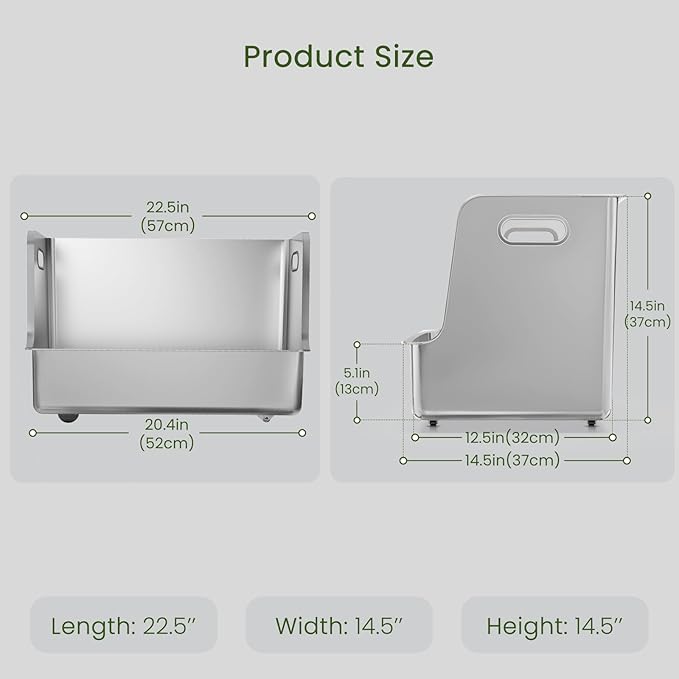 One-Piece Stainless Steel Cat Litter Box, 14.5" High-Sided Metal Litter Pan with Extra Wide Entry, Rust-Proof, Easy to Clean, No Odor, with Wheels & Handles, Perfect for Large or Multi-Cat Homes