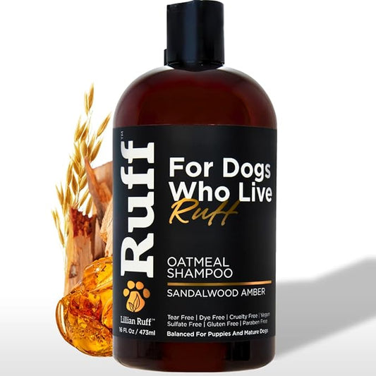 RUFF by Lillian Ruff Oatmeal Dog Shampoo | Sandalwood Amber | Professional Dog Shampoo With Aloe & Coconut Oil | Relieves Itching & Hot Spots | Moisturizing & Deodorizing | Safe for Puppies | USA Made