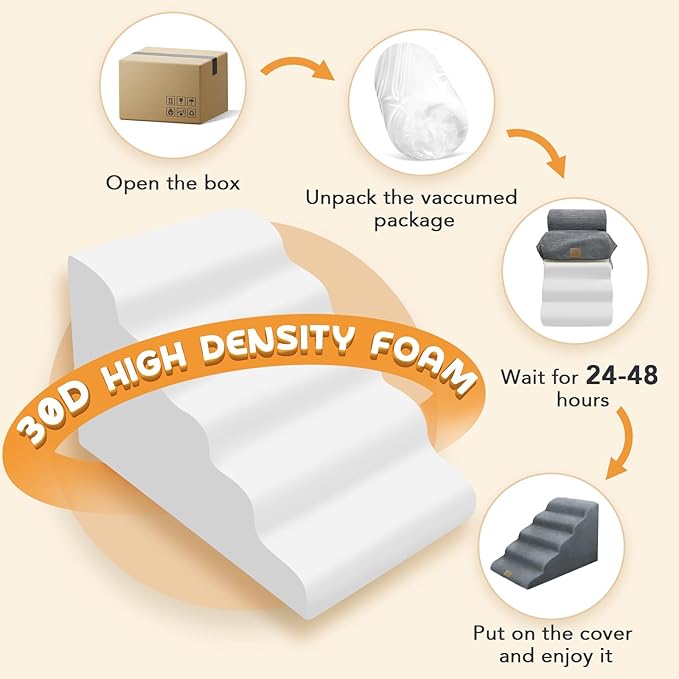 Mestuel Dogs Stairs for High Bed, 23in Foam Dog Stairs Steps for Large Dogs, Large Pet Stairs, 5 Steps Dog Ramp to High Couch Sofa Bed Indoor with Gentle Slope& Nonslip Bottom, Gray