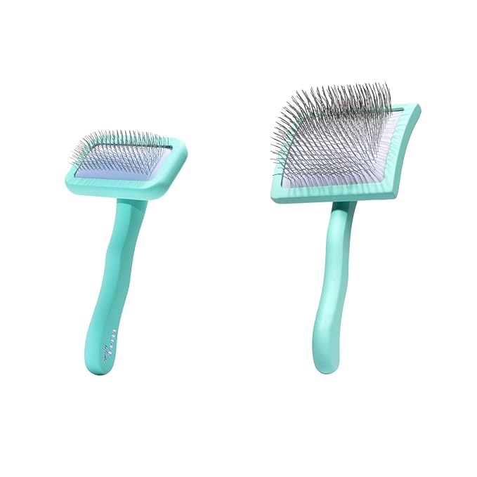 Dog Grooming Slicker Wire Brush: Designed for Long Haired Dog Breeds - Dematting and Deshedding, Comfortable and Easy to Use, Ergonomic Handle - Small (Teal, Small)