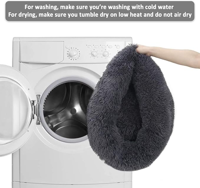 Cat Beds for Indoor Cats - Small Dog Bed Washable 24 inches, Anti Anxiety Round Fluffy Plush Faux Fur Pet Bed, Thick Bottom (Dark Grey, Large 24" L x 24" W)