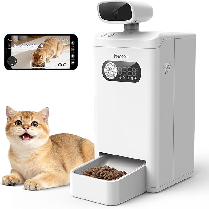 Teendow XLY-M1 Automatic Cat Feeder with Camera, 3.5L Cat Food Dispenser, AI Subscription Pet Feeder 4MP HD Video with Night Vision Timed Feeding Dry Food for Cat & Dog APP Control 5G WiFi